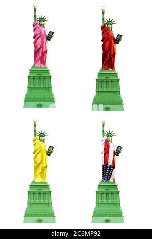 statua in libertà con una maschera chirurgica illustrazione 3d Foto Stock