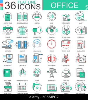 Vector Office icone moderne a linee piatte per applicazioni e web design Illustrazione Vettoriale