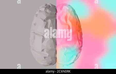 Cervello umano poly basso. Parte creativa e logica. Vista dall'alto. rendering 3d Foto Stock