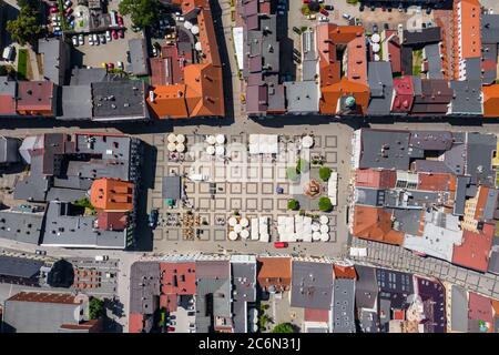 Rybnik. Polonia. Vista aerea della piazza principale e del centro di Rybnik, alta Slesia. Polonia. Foto Stock