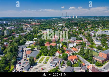 Rybnik. Polonia. Vista aerea della piazza principale e del centro di Rybnik, alta Slesia. Polonia. Foto Stock