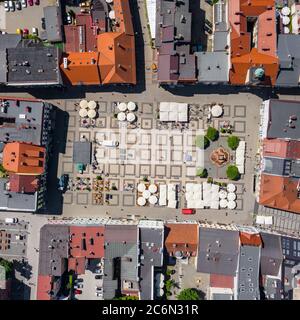 Rybnik. Polonia. Vista aerea della piazza principale e del centro di Rybnik, alta Slesia. Polonia. Foto Stock