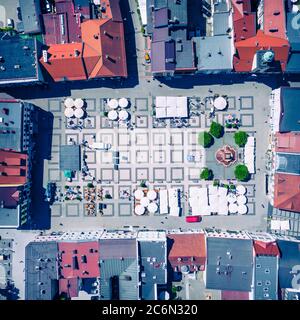 Rybnik. Polonia. Vista aerea della piazza principale e del centro di Rybnik, alta Slesia. Polonia. Foto Stock