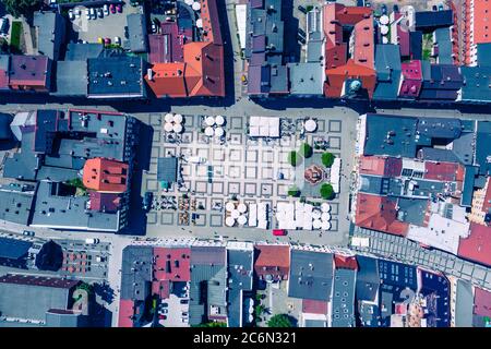Rybnik. Polonia. Vista aerea della piazza principale e del centro di Rybnik, alta Slesia. Polonia. Foto Stock