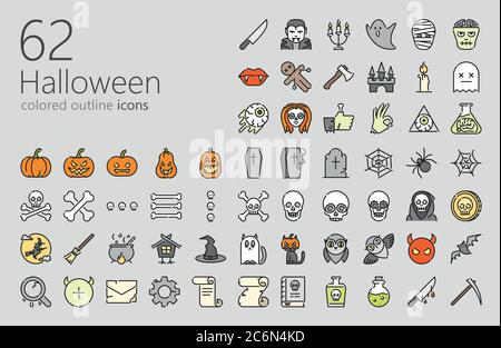 62 icone colorate di halloween per il web, app mobile, presentazioni e altro Illustrazione Vettoriale