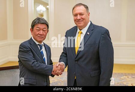 Il Segretario di Stato americano Michael R. Pompeo incontra il Ministro degli Esteri giapponese Toshimitsu Motegi ai margini dell'UNGA ca. Settembre 2019 Foto Stock