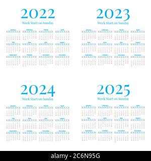 2024-25 insieme di calendario vecotr. Le settimane iniziano la domenica Illustrazione Vettoriale