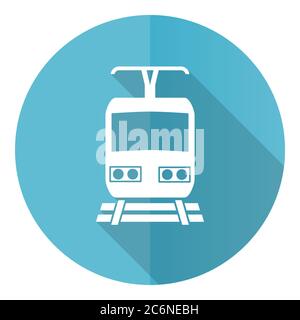 Icona Train Vector, design piatto pulsante rotondo blu web isolato su sfondo bianco Illustrazione Vettoriale