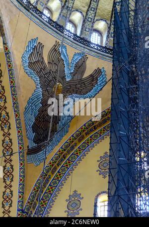Istanbul, Turchia, 19 settembre 2018. Lavori di restauro a Hagia Sophia. Impalcature e pitture murali. Foto Stock