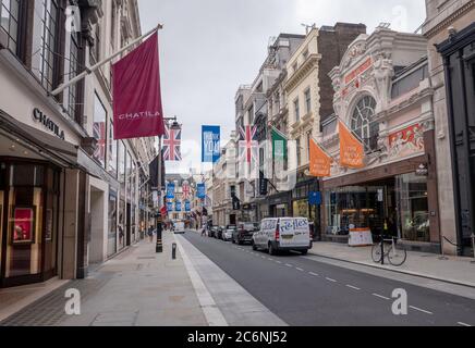 Quiet New Bond Street, Mayfair, Londra durante la pandemia del Covid-19. Foto Stock