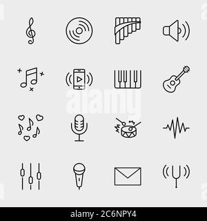 Icone di linea relative alla musica. Icona piano, chitarra, Trebble Clef. Tratto modificabile Illustrazione Vettoriale