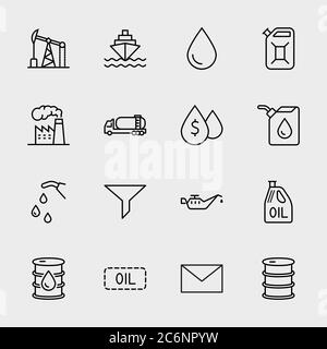 Icone delle linee relative all'olio. Icona Stazione gas camion carburante, corsa modificabile dalla fabbrica di petrolio Illustrazione Vettoriale