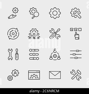 Impostazioni icone della linea di impostazione. Servizio opzioni di controllo impostazione marcia. Tratto modificabile Illustrazione Vettoriale