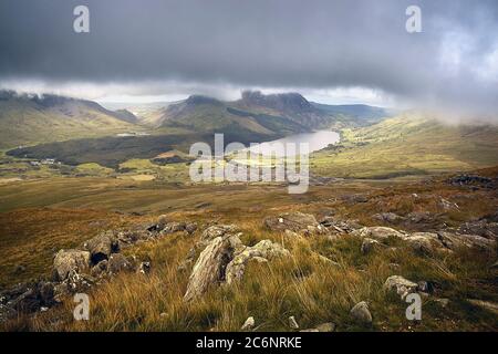 Bellissimo paesaggio soleggiato a Snowdonia, Galles, Regno Unito Foto Stock