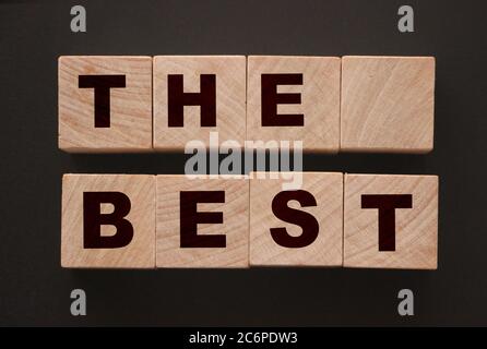 Il migliore - parole su rube di legno. Classifica carriera e business concept Foto Stock