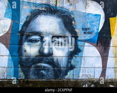 Opatija, Croazia - 9 febbraio 2019: Muro di famoso a Opatija, Croazia, graffiti di Robert De Niro, famoso attore Foto Stock