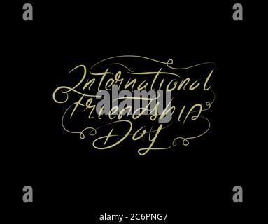 Scritta International Friendship Day testo su sfondo nero in illustrazione vettoriale Illustrazione Vettoriale