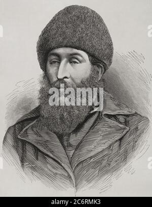 Sher Ali Khan (1825-1879). Emir de Afganistán. Grabado por Carretero. La Ilustración Española y americana, 1878. Foto Stock