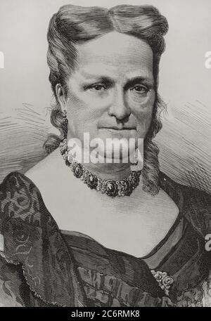 María Cristina de Borbón-Dos Sicilias (1806-1878). Reina de España. Cuarta esposa del rey Fernando VII Regente de España entre 1833 y 1840, durante la minoría de edad de Isabel II Dibujo por Badillo. Grabado por Carretero. Deviazione. La Ilustración Española y americana, 1878. Foto Stock