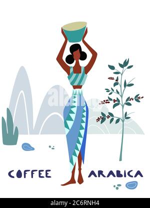 Donna non identificata coltivatore di caffè sta raccogliendo bacche di caffè nella fattoria Foto Stock