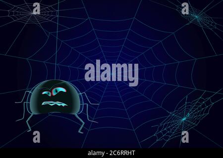 Banner per le vacanze di Halloween, biglietto di invito per le feste o poster design con ragno e spider's web. Sfondo di Halloween con spazio per la copia. Vettore stock Illustrazione Vettoriale