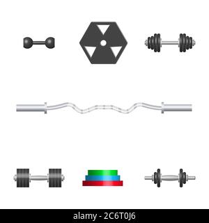 Set di 3D Sport gli elementi di apparecchiature. Elementi di progettazione per la palestra e la sala fitness. Vista frontale, illustrazione vettoriale. Illustrazione Vettoriale