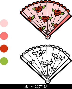 Libro da colorare per bambini, accessori per cartoni animati, ventilatore Illustrazione Vettoriale