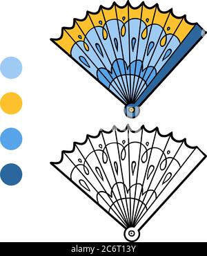 Libro da colorare per bambini, accessori per cartoni animati, ventilatore Illustrazione Vettoriale