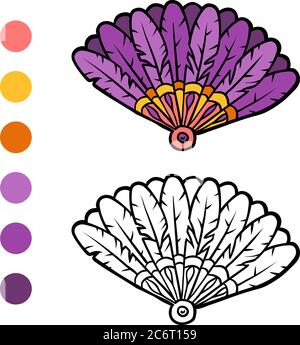 Libro da colorare per bambini, accessori per cartoni animati, ventilatore Illustrazione Vettoriale