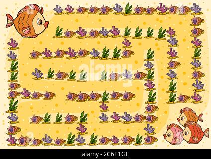 Gioco del labirinto, gioco di educazione per bambini, Pesce Illustrazione Vettoriale