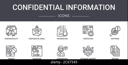 informazioni riservate insieme di icone della linea concettuale. contiene icone utilizzabili per il web, il logo, l'interfaccia utente/utente, come e-mail riservata, protezione, privacy, fiducioso Illustrazione Vettoriale