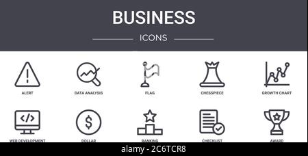insieme di icone di linea di concetto di business. contiene icone utilizzabili per il web, logo, ui/ux come analisi dei dati, ricerca, sviluppo web, classifica, lista di controllo, aw Illustrazione Vettoriale