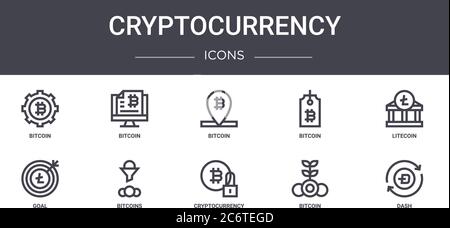 set di icone della linea di concetto di criptovaluta. contiene icone utilizzabili per il web, il logo, l'interfaccia utente/utente come bitcoin, bitcoin, gol, criptovaluta, bitcoin, dash, litec Illustrazione Vettoriale