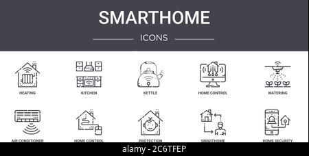 set di icone smarthome concept line. contiene icone utilizzabili per il web, logo, ui/ux come cucina, controllo domestico, aria condizionata, protezione, smarthome, ho Illustrazione Vettoriale