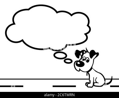 Immagine piatta nera del cucciolo triste. Immagine di un cucciolo triste con nuvola completamente modificabile. Può essere utilizzato come poster, carta da parati, t-shirt di design e molto altro. Foto Stock