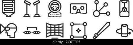 set di 12 icone con contorni sottili come smartphone, selettore, connessione, opzioni, volante, sensori per il web, dispositivi mobili Illustrazione Vettoriale