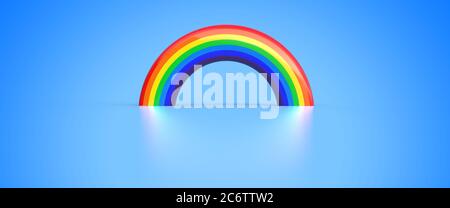 rainbow e il suo riflesso su sfondo blu - rendering 3D Foto Stock