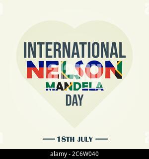 Giornata internazionale Nelson Mandela, 18 luglio, cuore con testo della bandiera africana, poster di illustrazione vettore Illustrazione Vettoriale