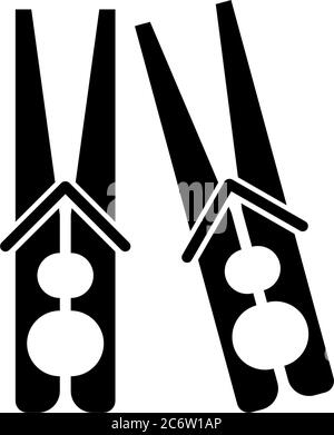 Due stendibiancheria Clothesline, pinza. Illustrazione dell'icona Flat Vector. Semplice simbolo nero su sfondo bianco. Due stendibiancheria Clothesline, Clamp si Illustrazione Vettoriale
