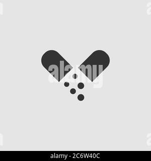Icona farmaci piatta. Pittogramma nero su sfondo grigio. Simbolo dell'illustrazione vettoriale Illustrazione Vettoriale