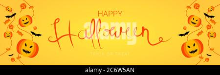 Illustrazione vettoriale di felice Halloween giorno trucco o trattare il concetto di banner, modello di progettazione per la pubblicità. Illustrazione Vettoriale