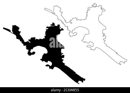 Acapulco Città (Stati Uniti messicani, Messico, Stato Guerrero) mappa vettoriale illustrazione, scrimolo schizzo Città di Acapulco de Juarez mappa Illustrazione Vettoriale