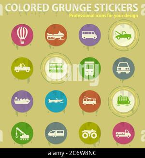 Icone di grunge colorate per il trasporto Illustrazione Vettoriale