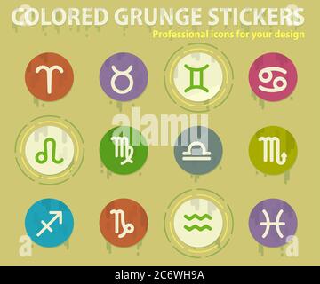 icone grunge colorate zodiacche Illustrazione Vettoriale