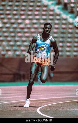 Carl Lewis (USA) si è disputato nel 1984 alle prove olimpiche e di squadra Foto Stock