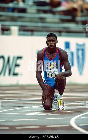 Carl Lewis (USA) si è disputato nel 1988 alle prove olimpiche e di squadra Foto Stock