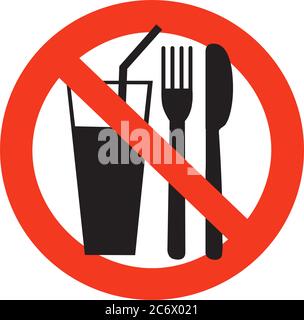 nessun segno di consumo e di bere divieto di cibo nero in cerchio rosso isolato su sfondo bianco illustrazione vettoriale Illustrazione Vettoriale