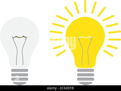 luce spenta e luce sulla lampadina si illumina e spenta lampadina elettrica illustrazione vettoriale realistica idea di concetto Illustrazione Vettoriale