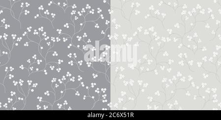 Motivo floreale senza cuciture in fiore di ciliegio. Tessuto disegnato a mano bianco fiore ramo. Sfondo romantico per tessuti, inviti di nozze, tessuti Illustrazione Vettoriale