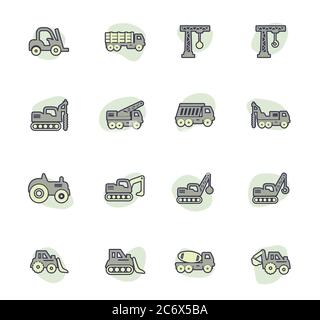 Costruzione trasporti set di icone Illustrazione Vettoriale